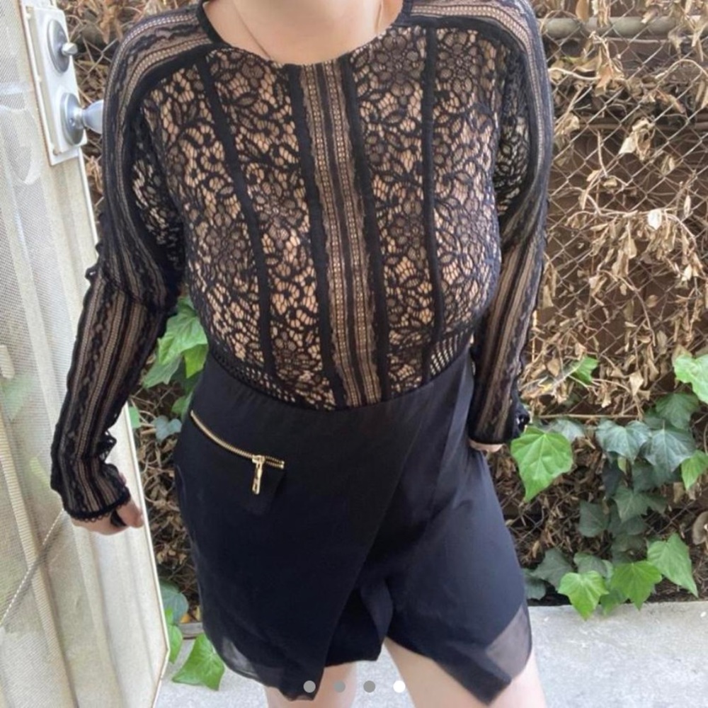Three Floor black lace long sleeve mini dress
